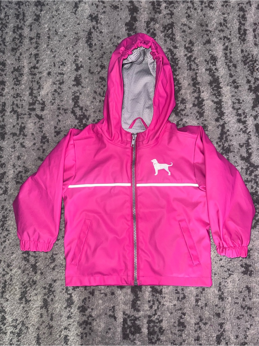 The Black Dog Girls' Hot Pink Hooded Raincoat with White Logo